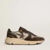 Herren-Sneaker mit Running Sole aus Nylon und Wildleder mit aufgedrucktem Stern und Fersenlasche aus Leder