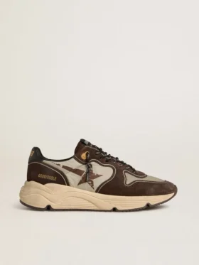 Herren-Sneaker mit Running Sole aus Nylon und Wildleder mit aufgedrucktem Stern und Fersenlasche aus Leder