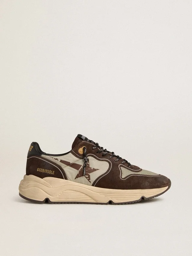 Herren-Sneaker mit Running Sole aus Nylon und Wildleder mit aufgedrucktem Stern und Fersenlasche aus Leder