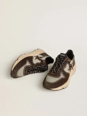 Herren-Sneaker mit Running Sole aus Nylon und Wildleder mit aufgedrucktem Stern und Fersenlasche aus Leder