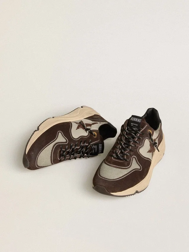 Herren-Sneaker mit Running Sole aus Nylon und Wildleder mit aufgedrucktem Stern und Fersenlasche aus Leder