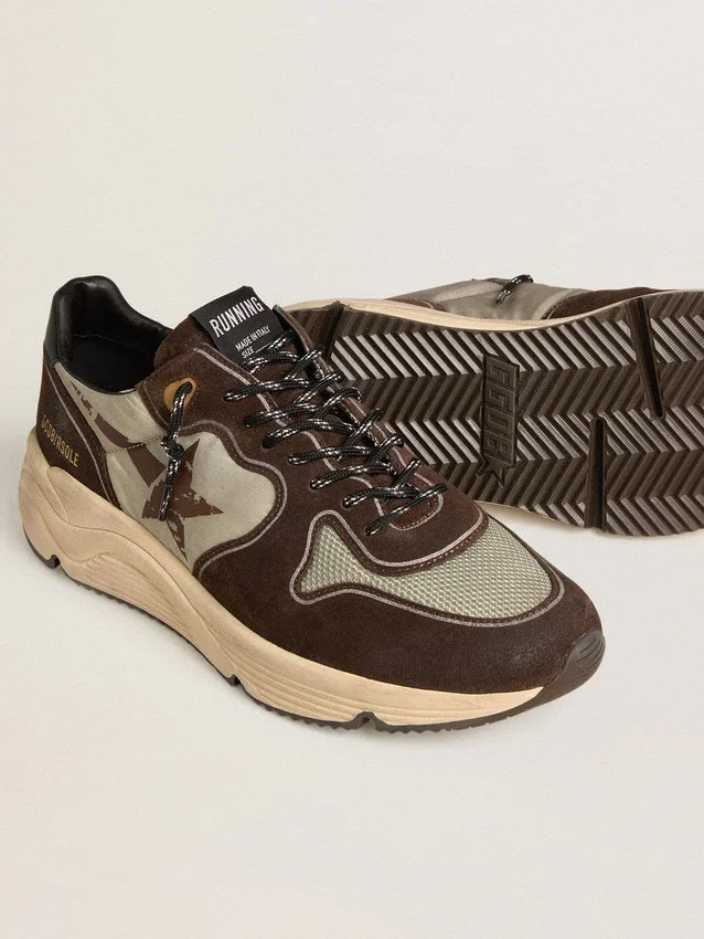 Herren-Sneaker mit Running Sole aus Nylon und Wildleder mit aufgedrucktem Stern und Fersenlasche aus Leder