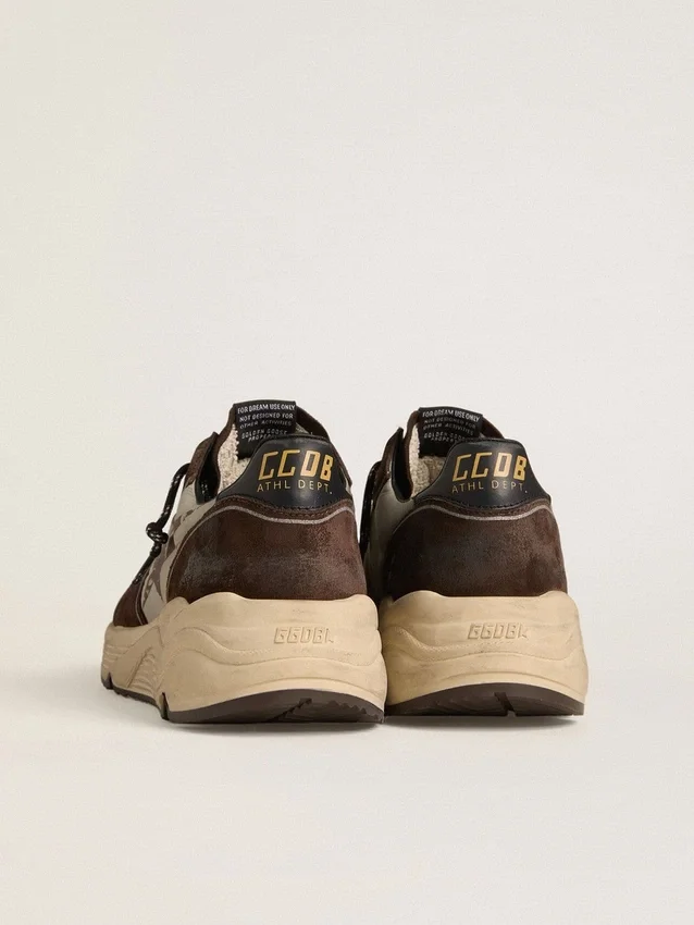 Herren-Sneaker mit Running Sole aus Nylon und Wildleder mit aufgedrucktem Stern und Fersenlasche aus Leder