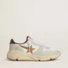 Herren-Sneaker mit Running Sole aus Nylon und Wildleder mit braunem Lederstern und burgunderroter Lederlasche an der Ferse