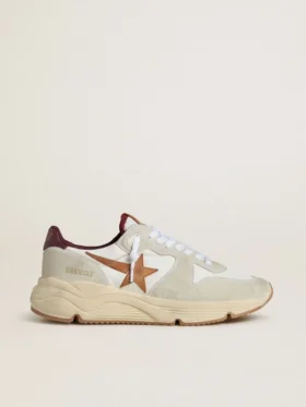 Herren-Sneaker mit Running Sole aus Nylon und Wildleder mit braunem Lederstern und burgunderroter Lederlasche an der Ferse
