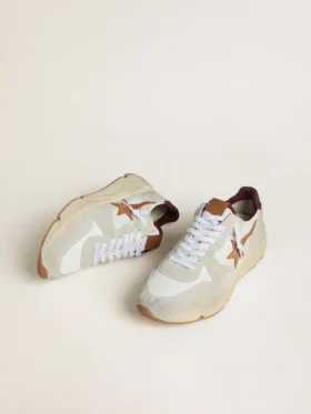 Herren-Sneaker mit Running Sole aus Nylon und Wildleder mit braunem Lederstern und burgunderroter Lederlasche an der Ferse