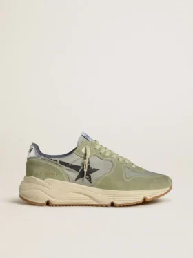 Herren-Sneaker mit Running Sole aus salbeigrünem Nylon und Wildleder mit aufgedrucktem schwarzem Stern