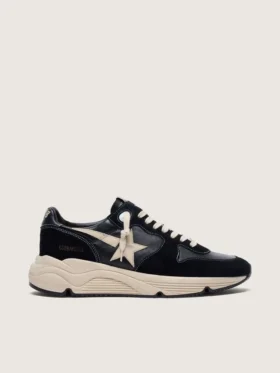 Herren-Sneaker mit Running Sole aus schwarzem Nappaleder und Wildleder mit weissem Stern