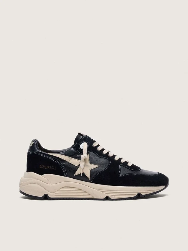 Herren-Sneaker mit Running Sole aus schwarzem Nappaleder und Wildleder mit weissem Stern