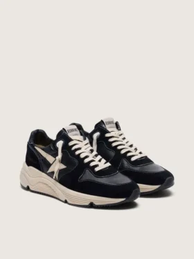 Herren-Sneaker mit Running Sole aus schwarzem Nappaleder und Wildleder mit weissem Stern