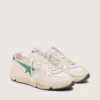 Herren-Sneaker «Running Sole» aus cremefarbenem Nylon und Leder mit grünem Lederstern