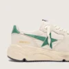 Herren-Sneaker «Running Sole» aus cremefarbenem Nylon und Leder mit grünem Lederstern