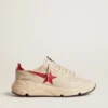 Herren-Sneaker «Running Sole» aus grauem Nappaleder «Morn» mit rotem Nappaleder-Stern und Fersenlasche