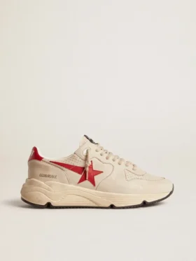 Herren-Sneaker «Running Sole» aus grauem Nappaleder «Morn» mit rotem Nappaleder-Stern und Fersenlasche