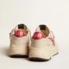 Herren-Sneaker «Running Sole» aus grauem Nappaleder «Morn» mit rotem Nappaleder-Stern und Fersenlasche