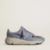 Herren-Sneaker «Running Sole» aus hellblauem Nylon und Nubukleder mit schwarzem Stern