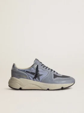 Herren-Sneaker «Running Sole» aus hellblauem Nylon und Nubukleder mit schwarzem Stern
