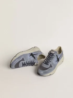 Herren-Sneaker «Running Sole» aus hellblauem Nylon und Nubukleder mit schwarzem Stern