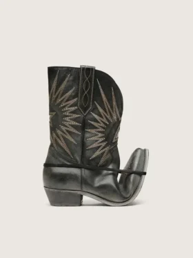 Herren-Stiefel «Wish Star» in schwarzem Leder mit silbernem Stern