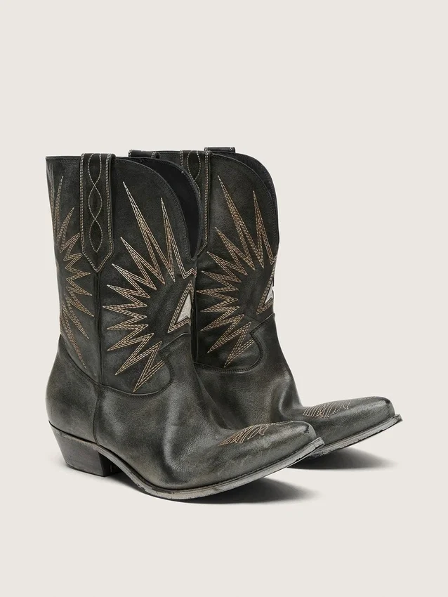 Herren-Stiefel «Wish Star» in schwarzem Leder mit silbernem Stern