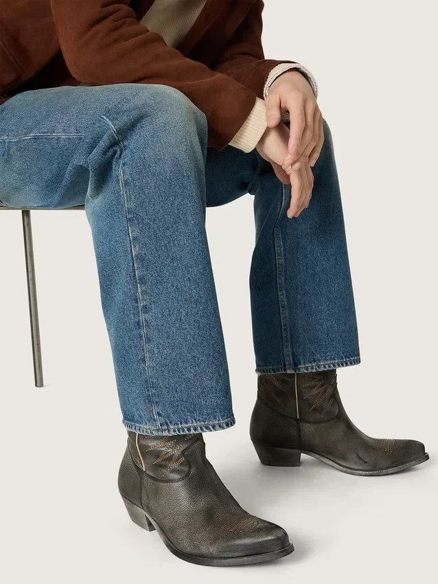 Herren-Stiefel «Wish Star» in schwarzem Leder mit silbernem Stern