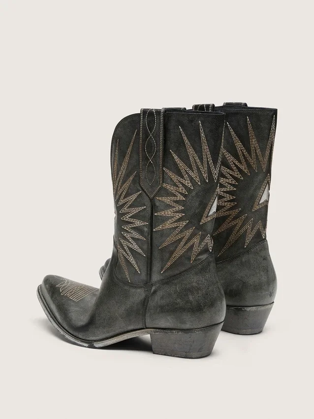 Herren-Stiefel «Wish Star» in schwarzem Leder mit silbernem Stern