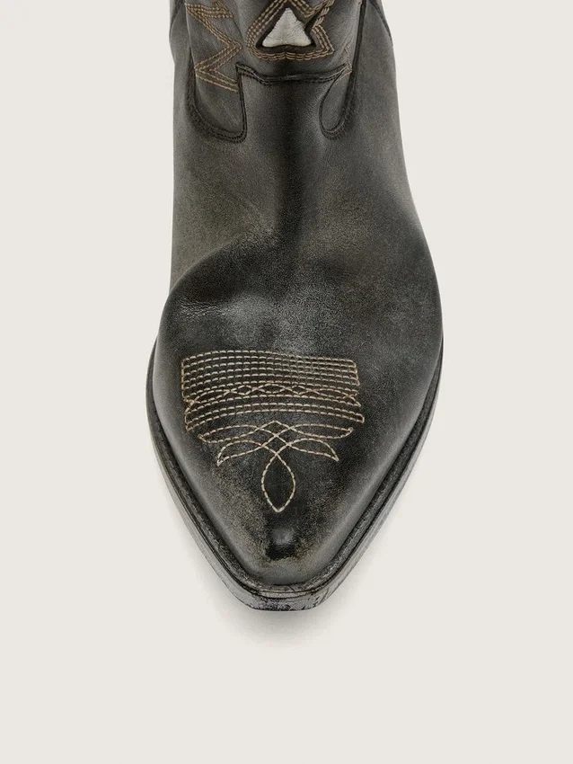 Herren-Stiefel «Wish Star» in schwarzem Leder mit silbernem Stern