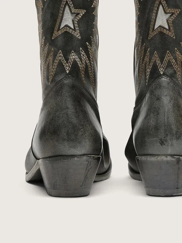 Herren-Stiefel «Wish Star» in schwarzem Leder mit silbernem Stern