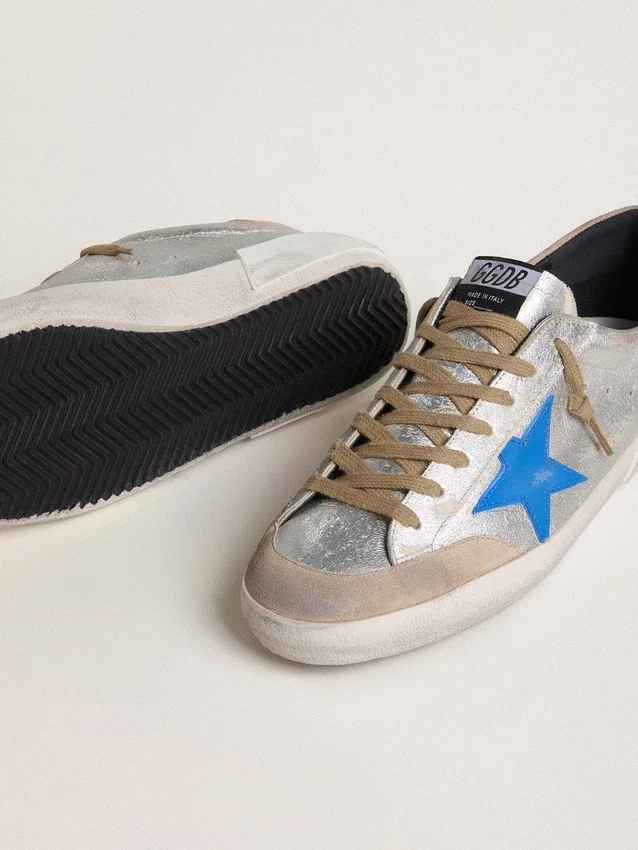 Herren-Super-Star LTD aus silbermetallischem Wildleder mit Lederstern und Fersenlasche aus Wildleder