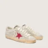 Herren-Super-Star LTD aus weissem Ponyleder mit rotem Stern aus Wildleder