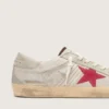 Herren-Super-Star LTD aus weissem Ponyleder mit rotem Stern aus Wildleder