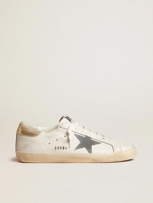 Herren-Super-Star mit Stern aus Wildleder und Fersenlasche aus Leder mit Platin-Schlangenprint