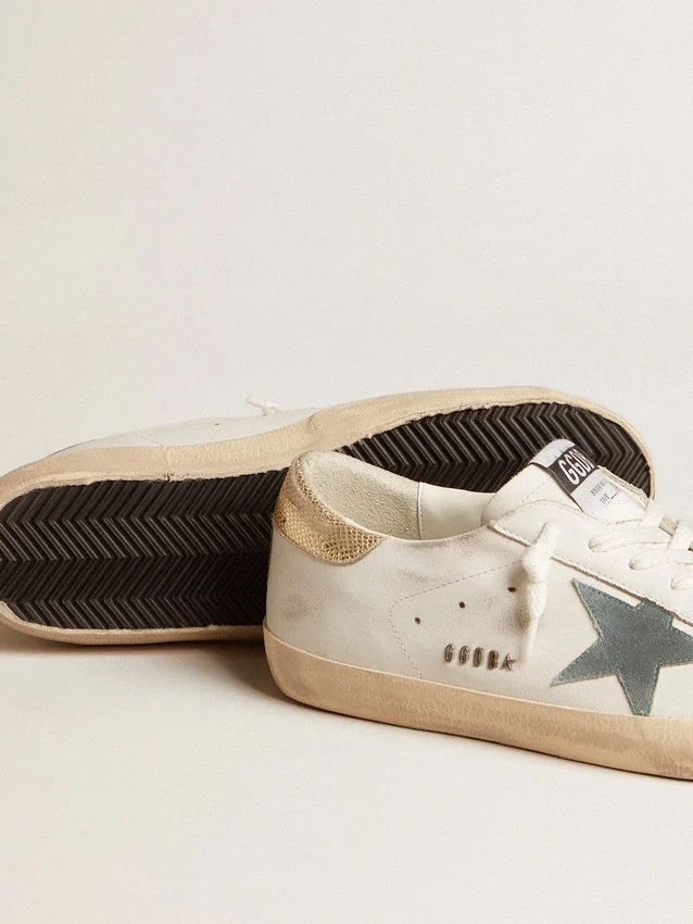 Herren-Super-Star mit Stern aus Wildleder und Fersenlasche aus Leder mit Platin-Schlangenprint