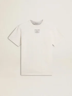 Herren-T-Shirt aus Baumwolle in Worn-White-Optik mit schwarzer Beschriftung
