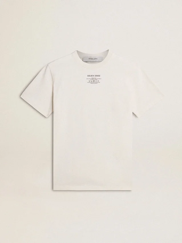 Herren-T-Shirt aus Baumwolle in Worn-White-Optik mit schwarzer Beschriftung