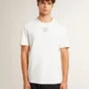 Herren-T-Shirt aus Baumwolle in Worn-White-Optik mit schwarzer Beschriftung