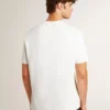 Herren-T-Shirt aus Baumwolle in Worn-White-Optik mit schwarzer Beschriftung