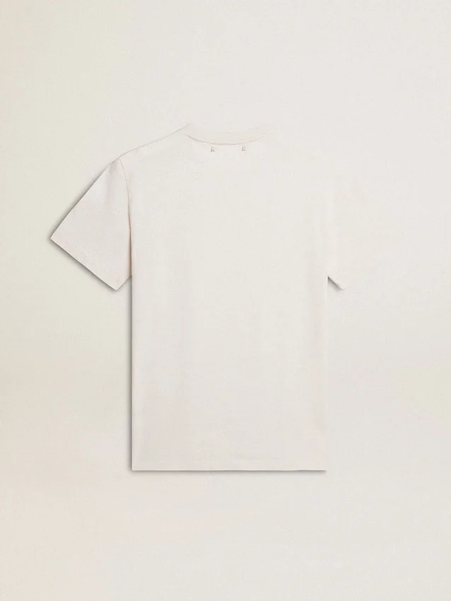 Herren-T-Shirt aus Baumwolle in Worn-White-Optik mit schwarzer Beschriftung