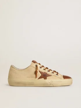 Herren-V-Star aus cremefarbenem Canvas mit tabakfarbenem Lederstern