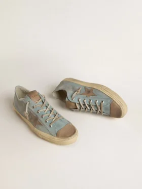 Herren-V-Star aus hellblauem Canvas mit taubengrauem Lederstern