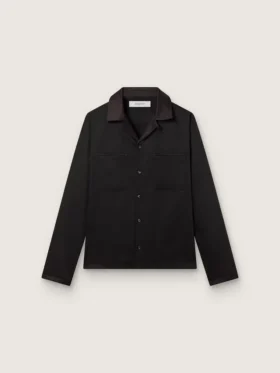 Herrenhemd aus schwarzem Wolltwill mit schwarzen Satin-Details