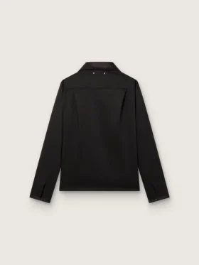 Herrenhemd aus schwarzem Wolltwill mit schwarzen Satin-Details