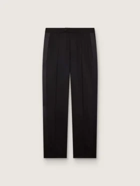Herrenhose aus schwarzer, cooler Wolle mit Satin-Seitenstreifen