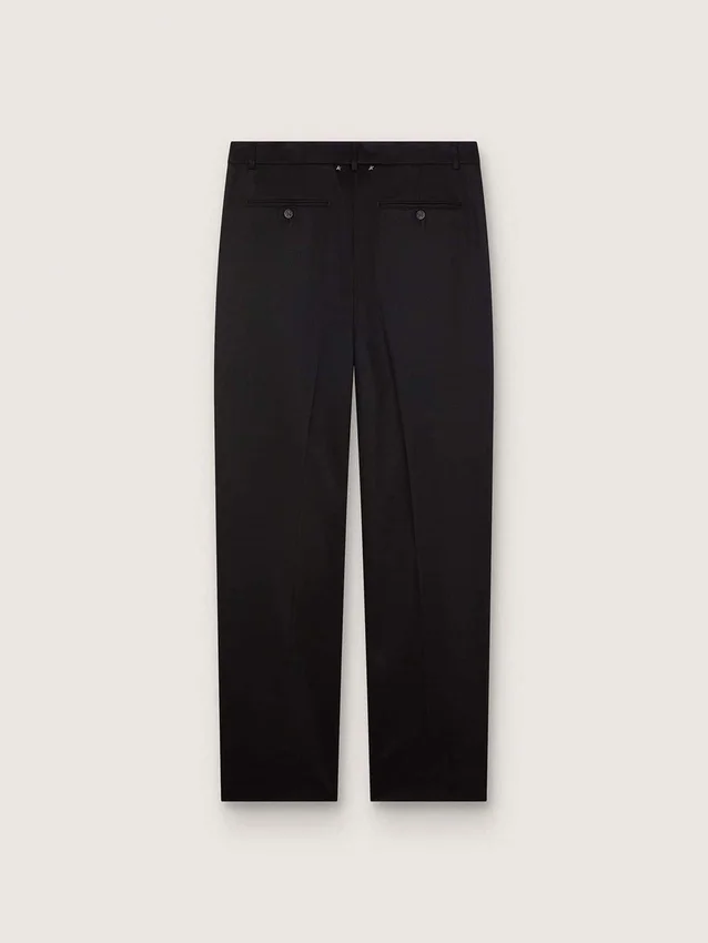 Herrenhose aus schwarzer, cooler Wolle mit Satin-Seitenstreifen