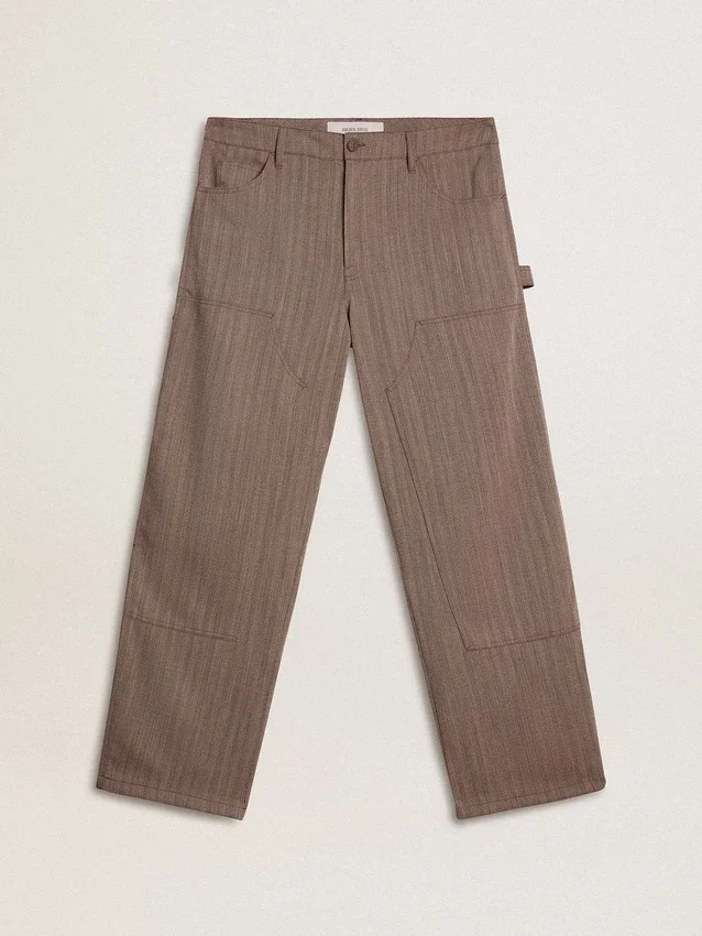 Herrenhose aus Wollmischung in hellbraunem Mikro-Chevron-Muster
