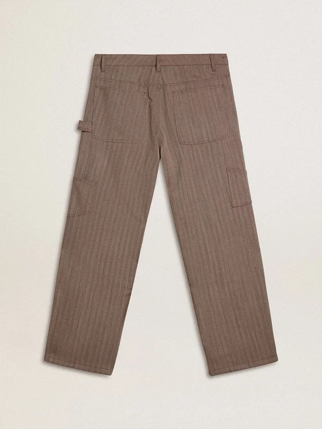 Herrenhose aus Wollmischung in hellbraunem Mikro-Chevron-Muster