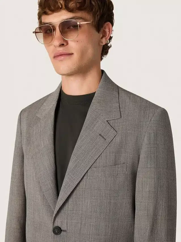 Herrenjacke aus grauer Wolle mit Prince-of-Wales-Karomuster