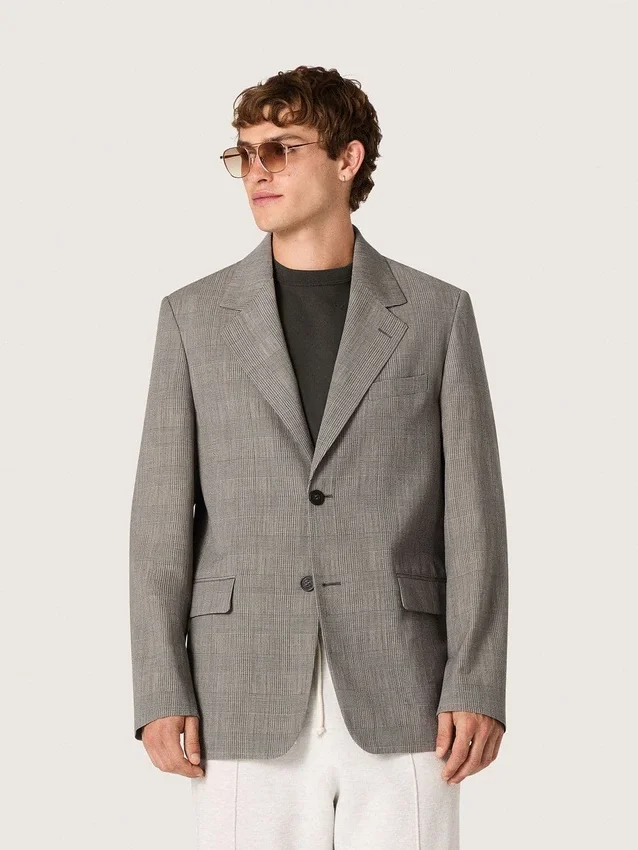 Herrenjacke aus grauer Wolle mit Prince-of-Wales-Karomuster