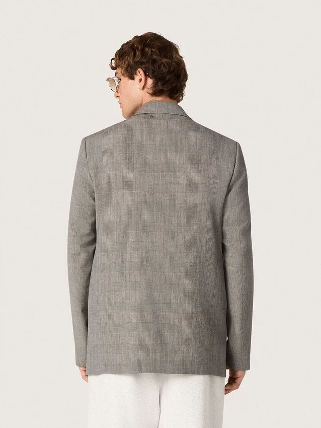 Herrenjacke aus grauer Wolle mit Prince-of-Wales-Karomuster