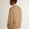 Herrenjacke aus travertinfarbenem Nubukleder mit Ärmeln und Rücken aus Wollmischung